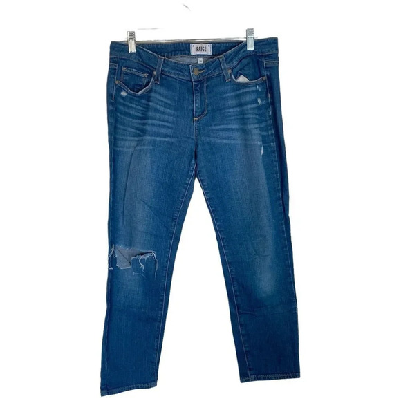PAIGE Jimmy Jimmy Crop Jeans Size 29 Whiskering Medium Wash - Picture 1 of 7